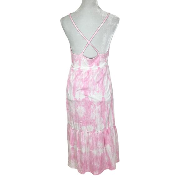 Gap Pink and White Tie Dye Print Tiered Ruffle Sleeveless Sundress Size Small - Picture 3 of 7